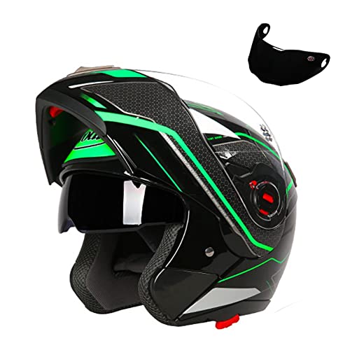 Casco Moto Modulare Bluetooth Integrato Casco da Motociclista Integrale Caschi Apribili modulari Integrali Doppia Visiera DOT ECE Omologato for Donna Uomo Adulti (Color : Green B)