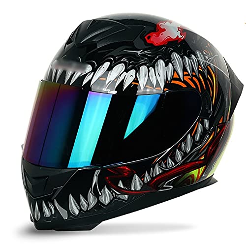 Casco Motocross Integrale Per Moto Doppia Visiera Racing Caschi da Motociclista Integrali DOT ECE Omologato Casco Moto Full Face per Donna Uomo Adulti (Color : Venom B)