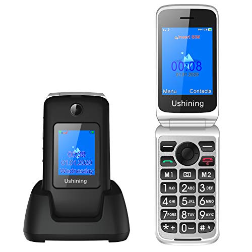 Cellulare per Anziani con Tasti Grandi, Ukuu 3G Telefono per Anziani 2,8  + 1,77  Schermo Dual SIM Cellulare Anziani a Conchiglia Volume Alto,Facile da usare con Base di Ricarica - Nero