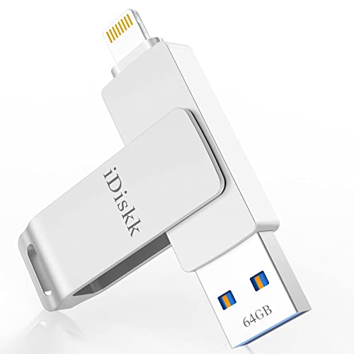 Chiavetta USB Lightning iDiskk da 64 GB per iPhone, Chiavetta fotografica Lightning certificata MFi per iPad, Memoria Lightning per iPad   iPhone PC e Mac