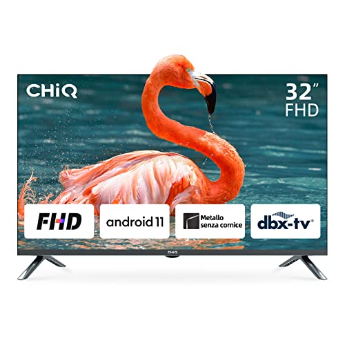 CHiQ L32M8T TV 32 Pollici (80 cm) Smart TV, FHD,1080p, 2022 Televisori con Android 11, LED, Chromecast, Netflix,Google Assistant, HDR,HDMI, USB, DVB-T2 T C, Metallo senza comice