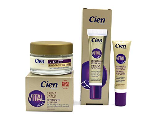 Cien - Set di crema rivitalizzante da 50 ml e contorno occhi antirughe da 15 ml, Vital Cien per pelli mature