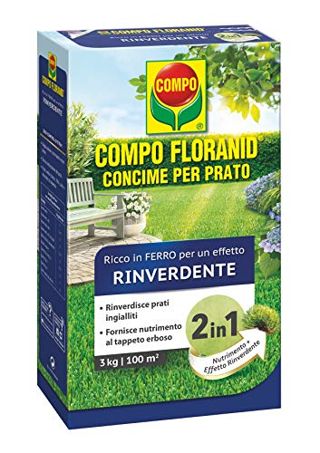COMPO FLORANID Rinverdente, Concime per Prato, Ricco di Ferro, Per nutrire manti erbosi ingialliti e renderli fitti e verdi, 3 kg