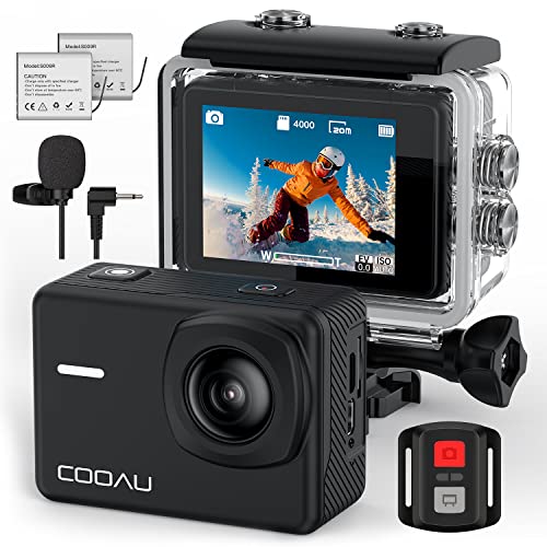 COOAU Action Cam 4K 60fps WiFi 20MP, zoom 8X e stabilizzatore elettronico a 6 assi, custodia subacquea impermeabile 40m, obiettivo grandangolare regolabile, microfono esterno batteria 2x1350mAh (Nero)
