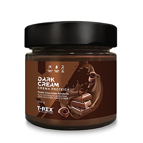 Crema Proteica Spalmabil Dark Cream 250g Cioccolato Fondente, Con il 25% di Proteine del Siero Latte con Zero Zuccheri e Senza Olio di Palma T-Rex Integratori
