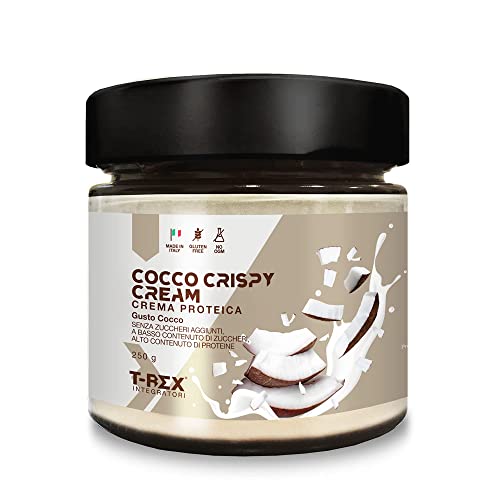 Crema Proteica Spalmabile Cocco Crispy Cream 250g Con il 21% di Proteine del Siero Latte, Senza olio di palma, Senza Zuccheri aggiunti - T-Rex Integratori (Cocco Crispy)