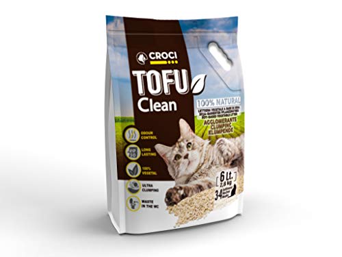 Croci Lettiera Tofu Clean 6L - Lettiera Gatti agglomerante, Biodegradabile si getta nel WC, 100% vegetale, Sabbia Antiodore di lunga durata