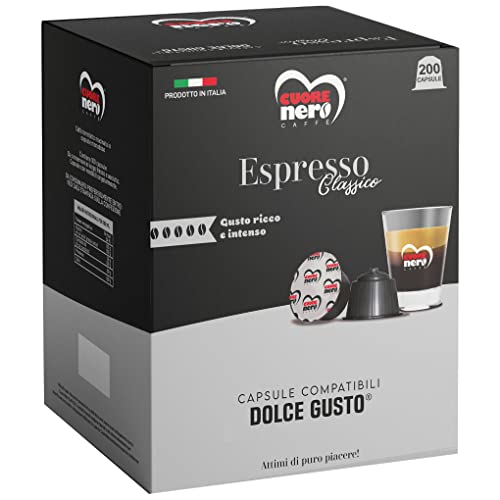 Cuore Nero Caffè - 200 Capsule Compatibili Nescafè Dolce Gusto, Gusto Intenso e Cremoso (Procida, 200 Capsule)