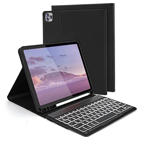 Custodia per tastiera per iPad Air 5 Air 4 iPad Pro 11, con tastiera Bluetooth, 7 colori, tastiera QWERTZ senza fili per iPad Air 5 4 10,9  2022 2020, iPad pro 11 (1,2,3 generazione), colore: nero