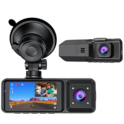Dash Cam Doppia Telecamera per auto anteriore e interna FHD 1080P, Dual dash cam per Auto 2,45 Pollici con Visione Notturna a Infrarossi, Monitor di Parcheggio per Camion e Tassista