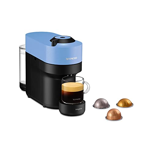 De Longhi Nespresso Vertuo Pop ENV90.A, macchina per capsule di caffè, prepara 4 misure, tecnologia Centrifusion, pacchetto di benvenuto incluso, 1260 Watt, blu pacifico