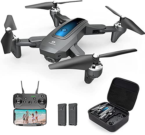 DEERC D10 Drone pieghevole con fotocamera per adulti 1080P HD FPV Live Video, Tap Fly, Controllo gesto, Selfie, Altitudine Hold, Modalità Headless, Quadcopter RC per principianti con 2 batterie