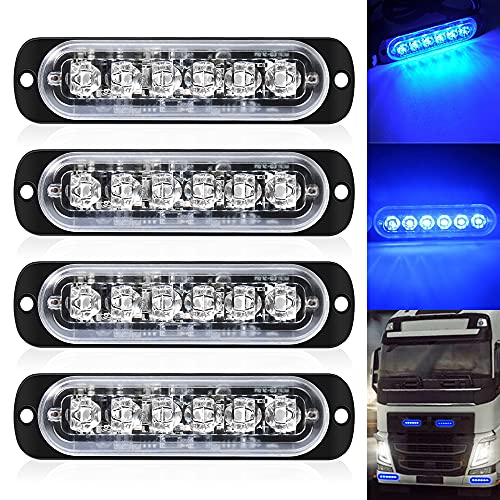 DEFVNSY - Confezione da 4-6 LED stroboscopici per auto Barra luminosa di emergenza per veicoli LED per auto, camion, faro, lampada, semaforo blu, 12V-24V DC