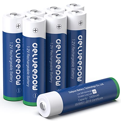 Delyeepow Batterie Ricaricabili AA ad Alta Capacità 3300mAh, 1.2V Pile Ricaricabili AA NiMH, 1200 cicli, Pre-caricate, Confezione da 8