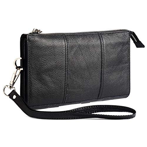 DFV mobile - Genuine Leather Case Handbag for ASUS ZENFONE 2 Laser 6.0 TW ZE600KL - Black