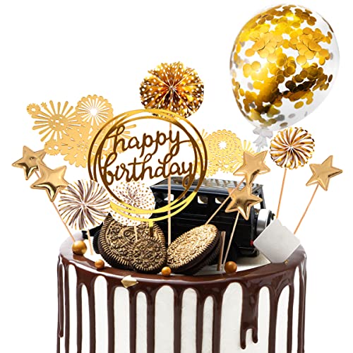 DKBT Decorazioni Torta Compleanno 13 PCS Happy Birthday Cake Topper Torta Compleanno Oro Buon Compleanno per Torta Stelle Cupcake Toppers