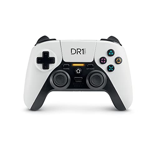 DR1TECH ShockPad+ Controller per PS4   PS3 Wireless - Joystick Gaming DESIGN NEXT-GEN compatibile con PC IOS - Touch Pad Capacitivo e Doppia Vibrazione (Bianco)