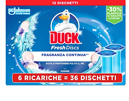 Duck Fresh Discs, Formato Scorta da 6 Ricariche, 36 Dischi Gel Igienizzanti WC, Profumo Marine