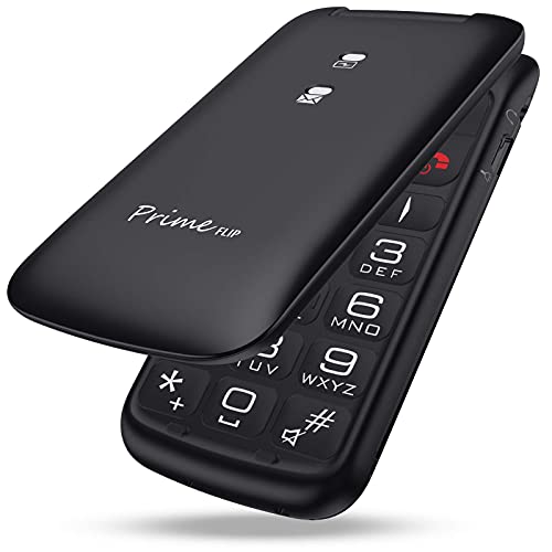 Easyfone Prime-FLIP GSM Telefono Cellulare a Conchiglia per Anziani, Tasti Grandi, Volume alto, Facile da usare con tasto SOS e base di ricarica (nero)