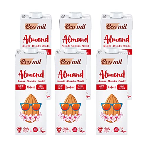 Ecomil- Bevanda alla mandorla bio, senza zucchero, 6 confezioni da 1 litro