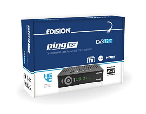 EDISION PING T2 C Decoder DVB-T2 HD Ricevitore Digitale Terrestre H265 HEVC 10 Bit Bonus TV, 2xUSB, HDMI, SCART, LAN, Sensore IR, RS232, Supporto USB WiFi, Telecomando Universale 2in1, Main 10