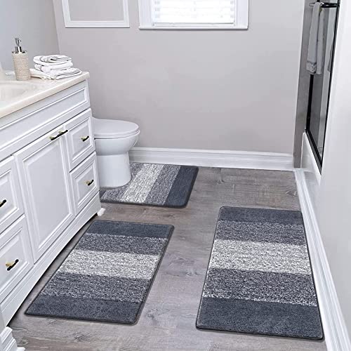 Enyhom Set di 3 tappetini da bagno antiscivolo e lavabili, tappetino da bagno per WC, morbido assorbente, tappetino da bagno, tappetino da doccia, grigio scuro
