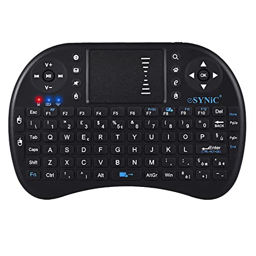 ESYNiC Tastiera Wireless Retroilluminata - 2.4GHz Mini Tastierino Wireless Portatile con Touchpad Mouse e Batteria Ricaricabile per Google Smart TV Android Box XBMC Windows Laptop Raspberry PI PS3