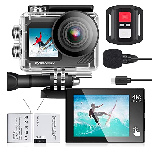 Exprotrek Action Cam, 20MP Action cam 4K con touch screen,angolo di visione regolabile, impermeabile fino a 40m sotto l acqua.