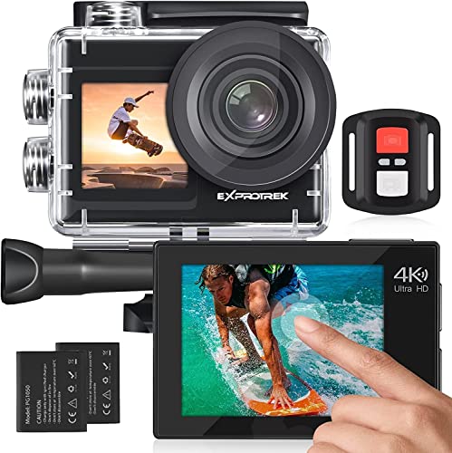 Exprotrek Action Cam, 20MP Action cam 4K con touch screen, stabiliz...