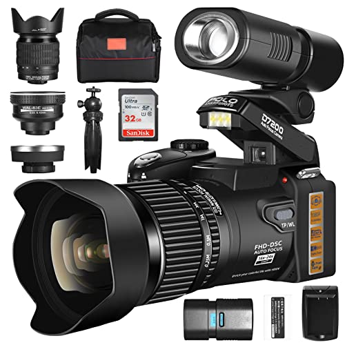 Fotocamera reflex digitale NBD 33MP, fotocamera con teleobiettivo 24X, obiettivo grandangolare 0,5X e luce LED, videocamera HD 1080P, la migliore fotocamera per principianti della fotografia