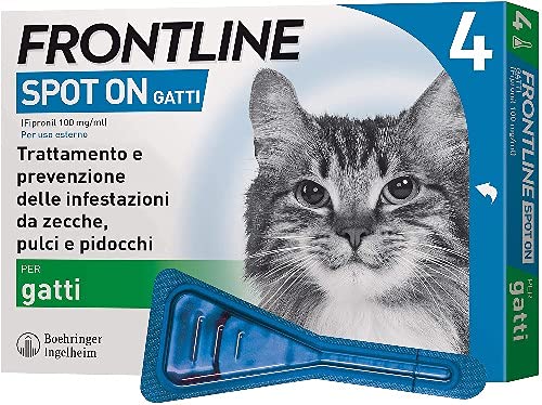 Frontline Spot On, 4 Pipette, Gatto, Antiparassitario per Gatti e Gattini di Lunga Durata, Protegge da Zecche, Pulci e Pidocchi, Antipulci In Confezione da 4 Pipette da 0.5 ml