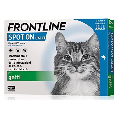 Frontline SPOTON Gatti 4 Pipette - Contro Pulci, Zecche e Pidocchi