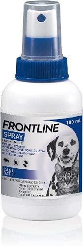 Frontline Spray 100 ml, Antiparassitario per Cani e Gatti e Cuccioli dal Secondo Giorno di Vita, Antiparassitario Lunga Durata, Elimina e Protegge da Zecche, Pulci e Pidocchi, Antipulci Spray 100 ml