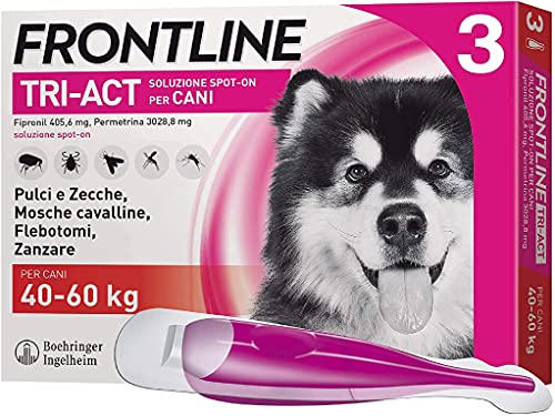Frontline Triact, 3 Pipette, Cane XL (40 - 60 Kg), Antiparassitario per Cani e Cuccioli di Lunga Durata, Protegge il Cane da Pulci, Zecche, Zanzare, Pappataci e Leishmaniosi, Antipulci 3 Pipette