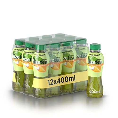 FuzeTea Tè Verde Mango e Camomilla – 12 Bottiglie da 400 ml, Tè Freddo al Mango con una Nota di Camomilla, Poche Calorie, in Bottiglia PET 100% Riciclabile, Bevanda Analcolica
