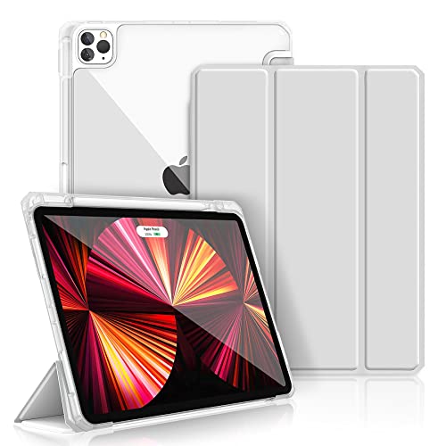 Gahwa Cover Compatibile con iPad Pro 11   2021 2020 2018 (3a 2a 1a Generazione), Sottile Leggero Trasparente Custodia Supporto a Tri-Fold Case con Portapenne e Auto Sveglia Sonno - Gris