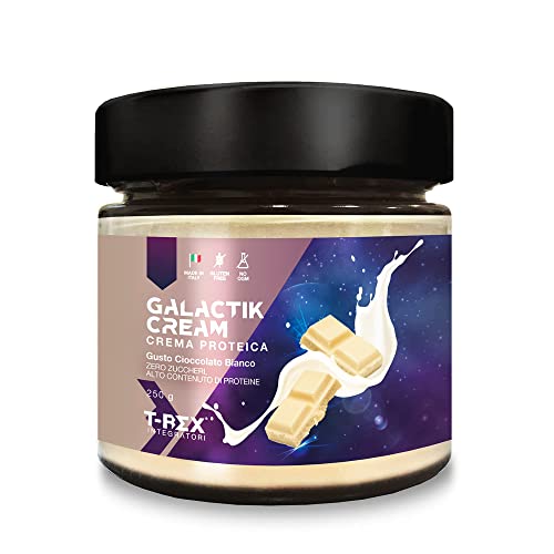 Galactik Crema Proteica Spalmabile 250g Cioccolato Bianco, Con il 24% di Proteine del Siero Latte con Zero Zuccheri. Senza olio di palma - T-Rex Integratori (Cioccolato Bianco)