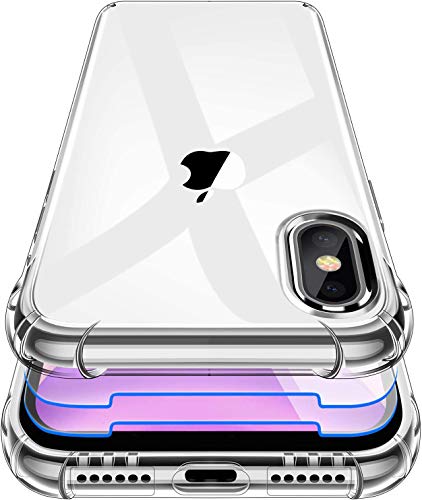 Garegce Cover Compatibile con iPhone X, iPhone XS con 2 Pezzi Vetro Temperato, Custodia Trasparente Morbida Silicone TPU Antiurto Protettiva Cover per iPhone XS, iPhone X-5.8 Pollici -Trasparente