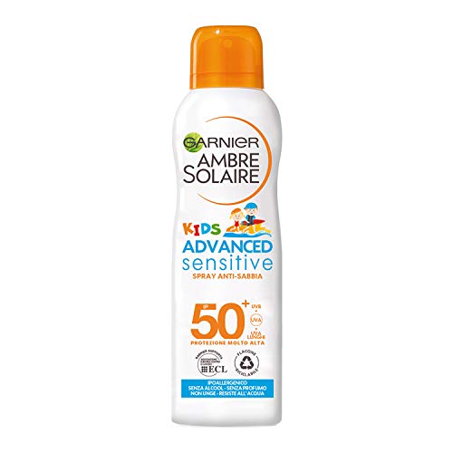 Garnier Ambre Solaire Spray Protettivo Anti-Sabbia IP 50+ Advanced Sensitive Kids, Protezione Molto Alta, Multi-Resistenza, 200 ml