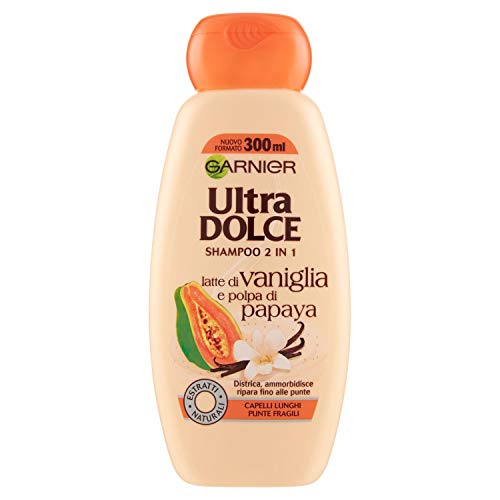 Garnier Ultra Dolce Shampoo 2 in 1 Latte di Vaniglia e Polpa di Papaya, 300ml