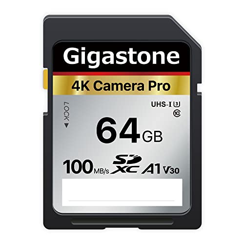 Gigastone Scheda SD 64 GB, 4K Camera Pro, Scheda di Memoria SDXC, Velocità di trasferimento fino a 100MB s. Compatibile con Canon Nikon Sony Camcorder, A1 V30 UHS-I Classe 10 per video 4K UHD