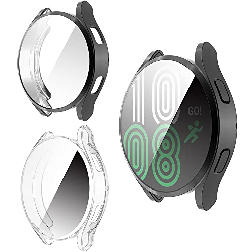 GiiMos Custodia Protettiva Compatibile con Samsung Galaxy Watch 4 40 mm [2 pezzi], Piena Copertura Protettiva in TPU Antigraffio per Samsung Galaxy Watch 4 40 mm - Trasparente&Nero