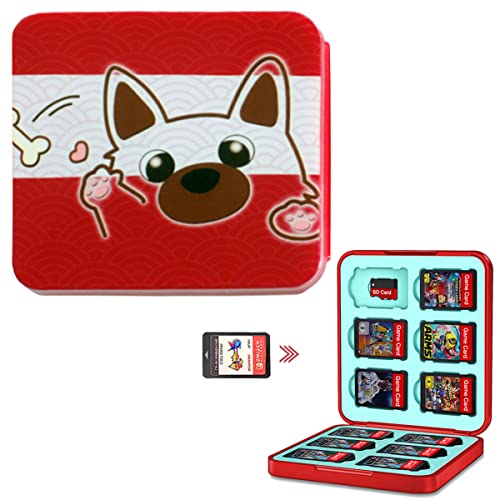 Goldmiky Custodia per schede di gioco per Nintendo Switch, Compatibile con Nintendo Switch OLED Model, Portatile e Sottile, Adatto a 12 slot per schede di gioco e 12 slot per SD (Red Dog)