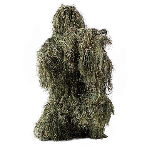 HaoFst Ghillie Suit Camo Woodland Camouflage Forest Hunting 4 pezzi + borsa