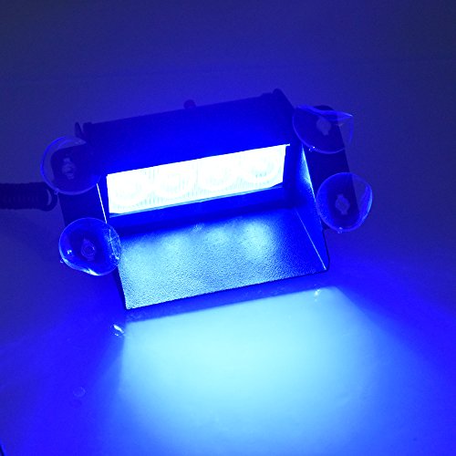 HEHEMM - Luce di emergenza per auto, 4 LED, per cruscotto e cruscotto, con visiera stroboscopica, luce lampeggiante, luci di pericolo per auto, 12 V, colore: Blu