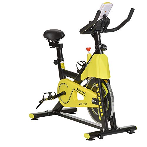 HOMCOM Cyclette Professionale con Schermo LCD e Supporto Smartphone，Fitness Cyclette da Camera con Sellino e Manubrio Regolabili, Volano 6kg, 50x100x101-113cm