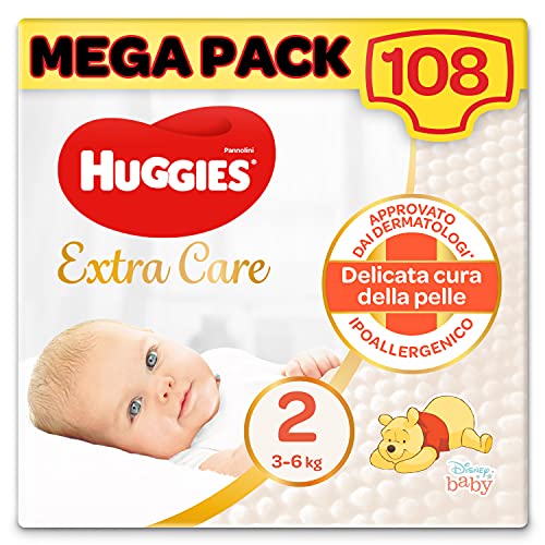 Huggies Extra Care Bebè Pannolini, Taglia 2 (3-6Kg), Confezione da...