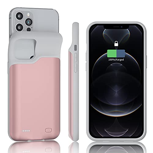 HUOBAO - Custodia Cover per batteria per iPhone 12 12Pro, capacità elevata 5000 mAh, per iPhone 12 12Pro, custodia di ricarica portatile, ricaricabile, batteria estesa (6,1 pollici) (rosa)