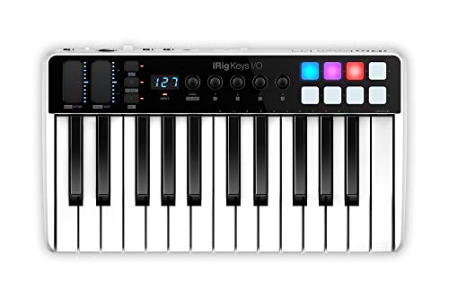 IK Multimedia iRig Keys I O MIDI 25 Tastiera MIDI, Tastiera Piano Portatile per Mac, iPhone e iPad, 25 Tasti, 8 Pad, Stazione di Produzione Musicale, Software e Applicazioni Inclusi, Nero Bianco