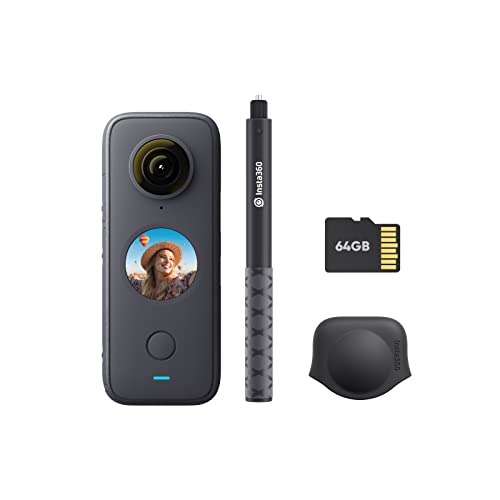 Insta360 ONE X2 Selfie Stick Kit - Fotocamera 360 con risoluzione 5,7K con stabilizzazione, impermeabile IPX8, effetto selfie stick invisibile, touch screen, editing IA, Controllo Vocale